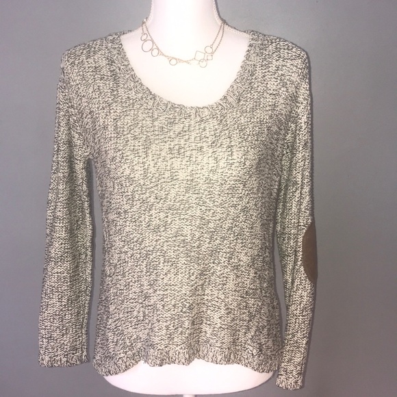 RD Style black/white sweater. Suede elbow patches - Picture 1 of 5